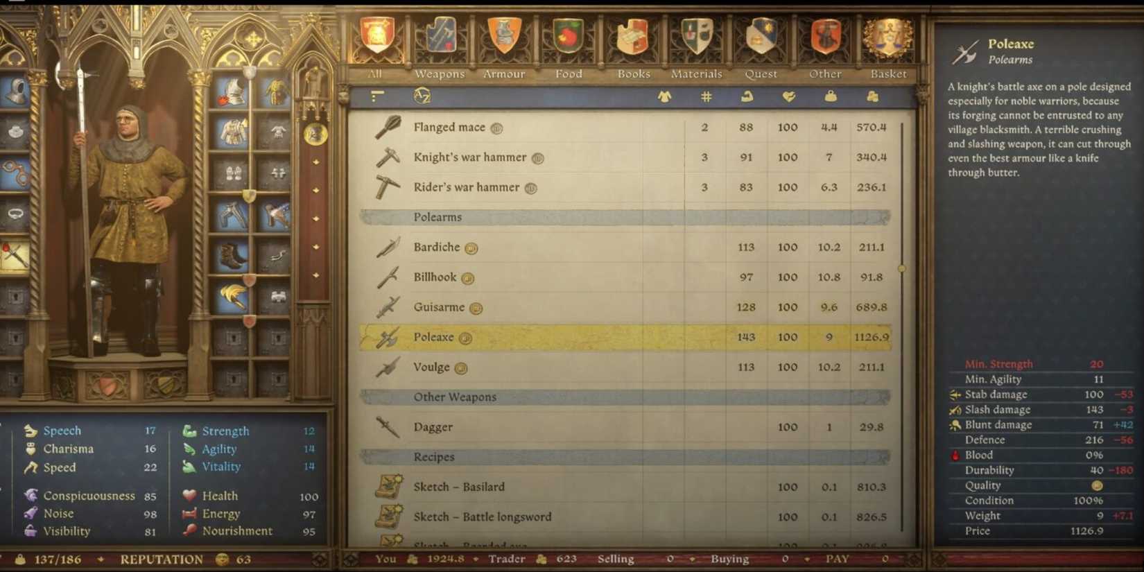 Kingdom Come Deliverance 2 Poleaxe stats