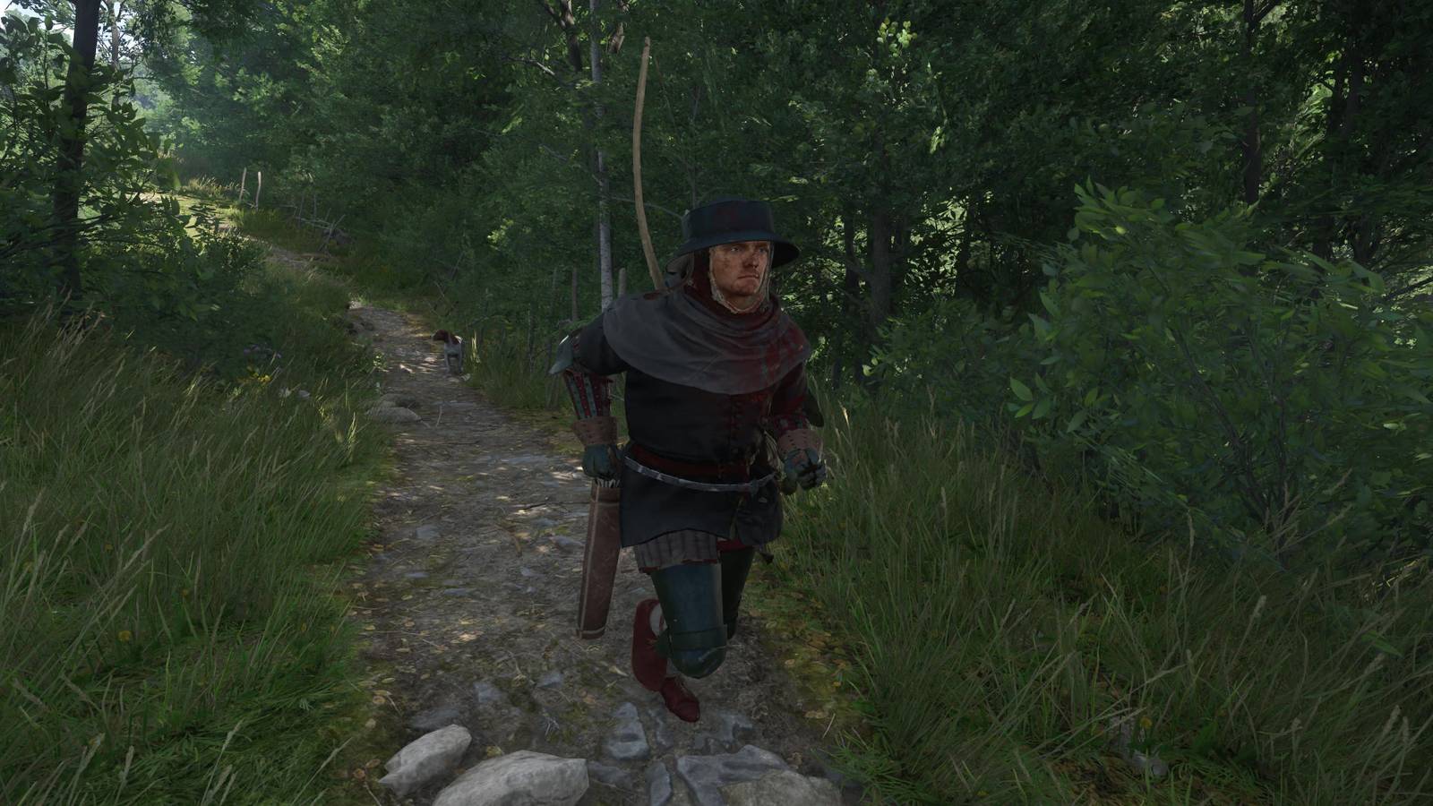 Henry Running Along A Road In The Forest