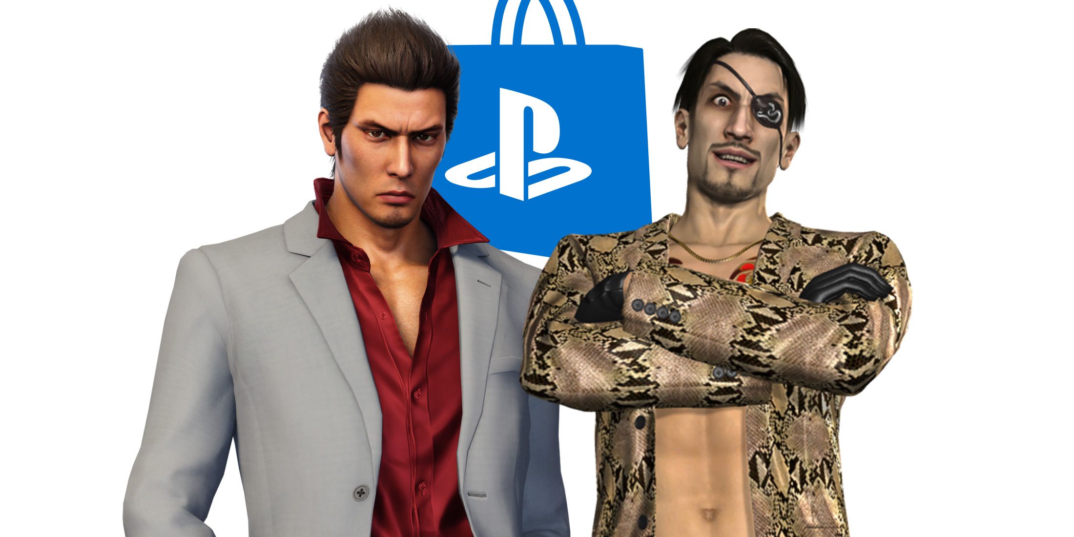 Kiryu Kazuma and Goro Majima with PlayStation Store icon white background