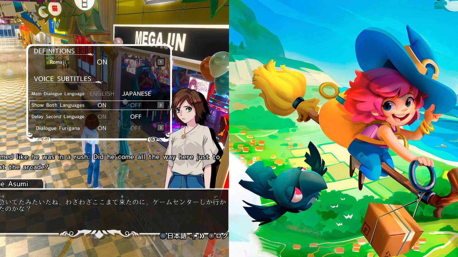 koe gameplay and the promo poster for mika and the witch's mountain