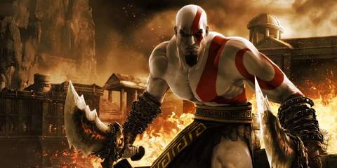 Kratos Holding The Blades of Chaos in God of War