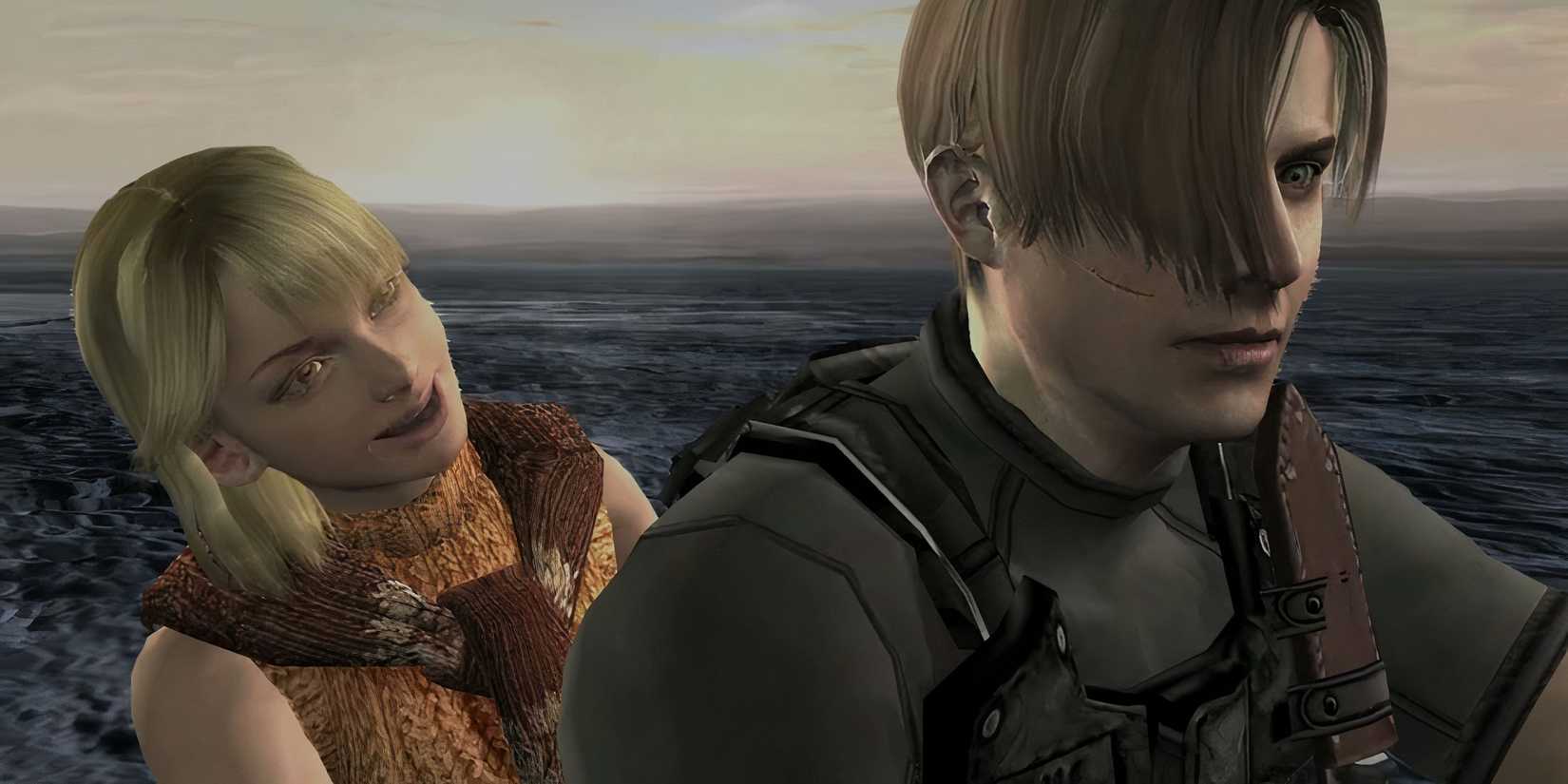 leon kennedy and ashley on a jet ski in resident evil 4