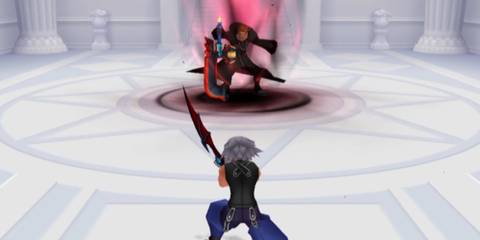 Lexaeus confronts Riku in Castle Oblivion.