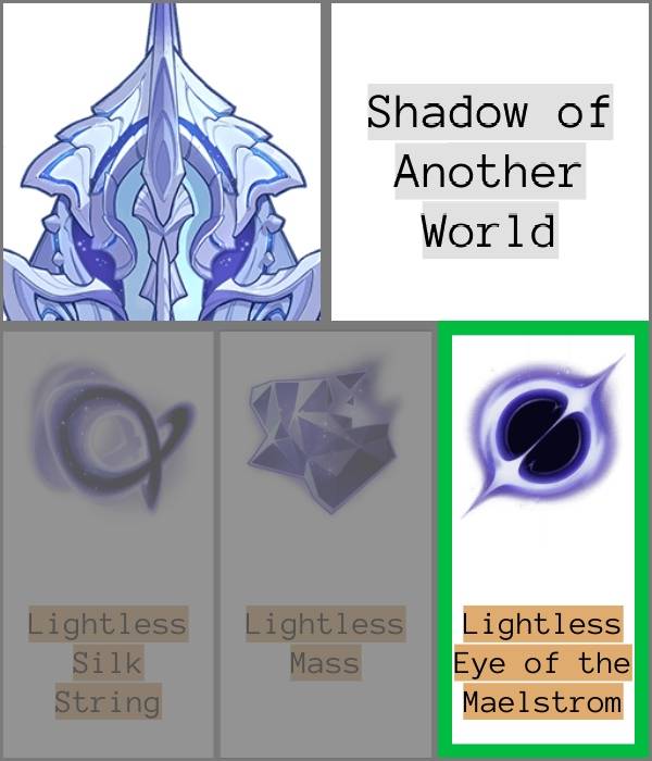 the all devouring narwhal with Lightless eye of the maelstrom highlighted and its other two drops greyed out