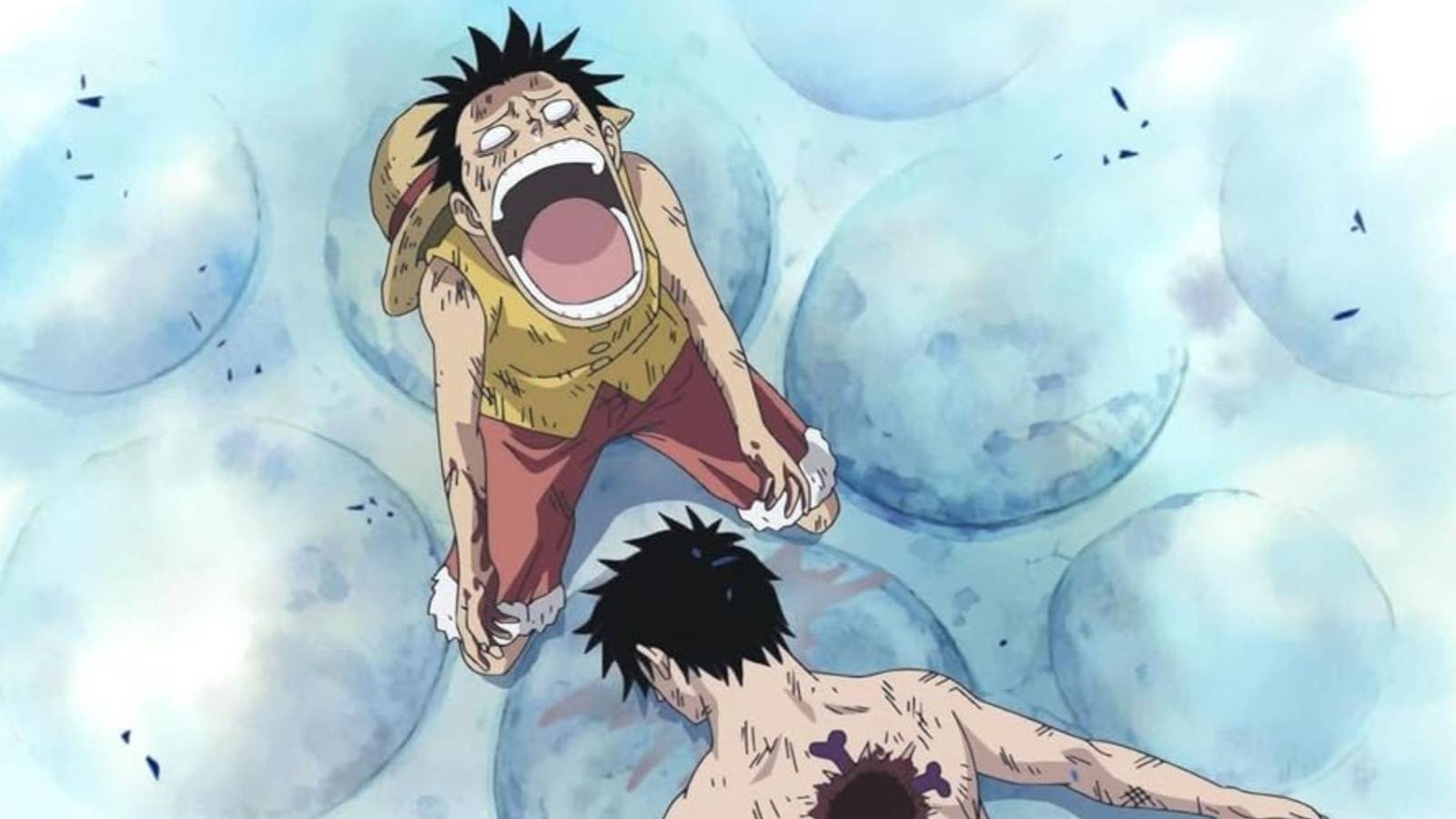 Luffy cries uncontrollably at Ace's death.