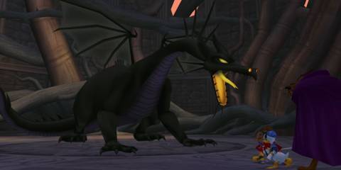 Maleficent transforms into her dragon form.