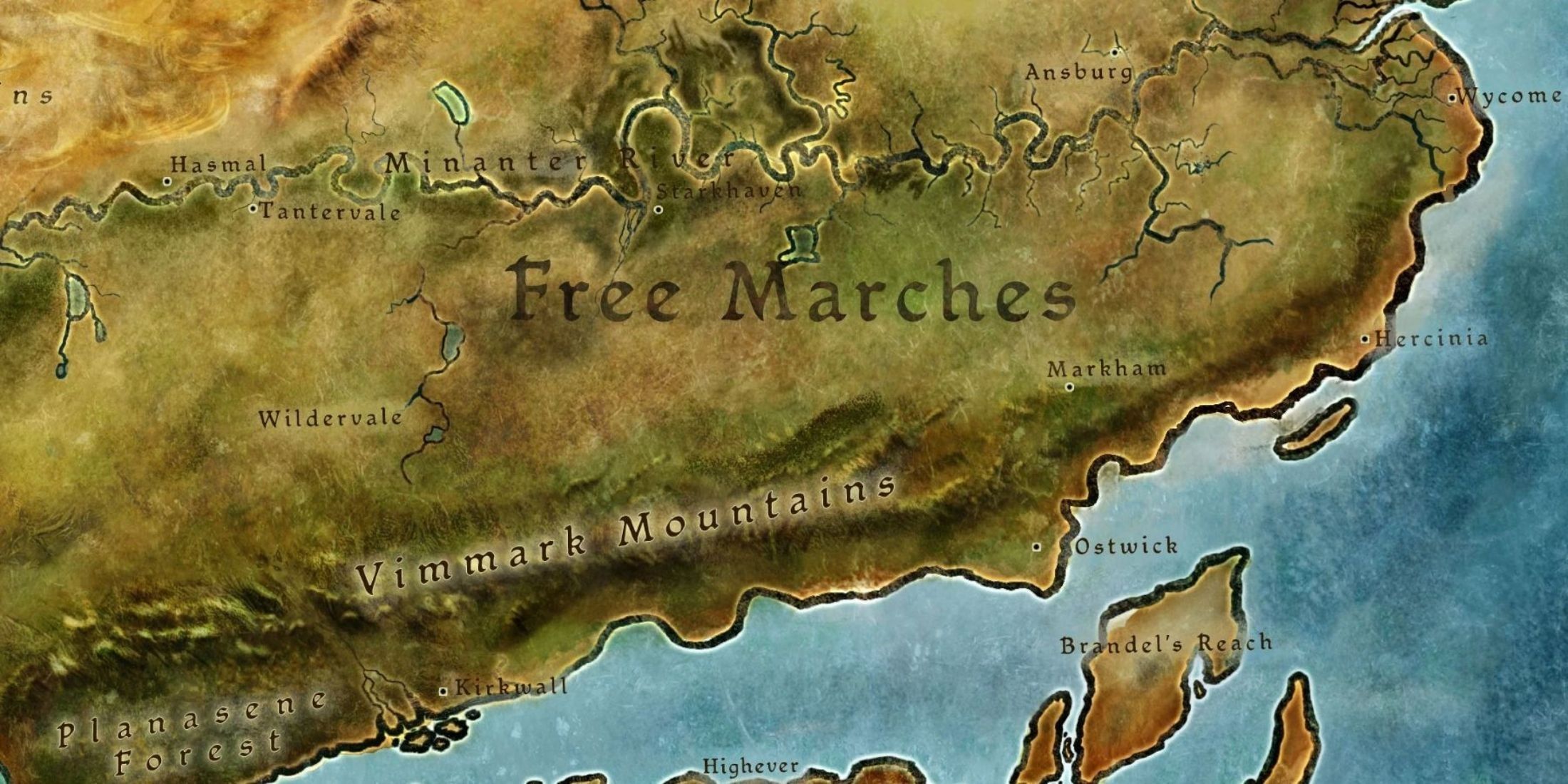 Map of The Free Marches in Thedas in Dragon Age