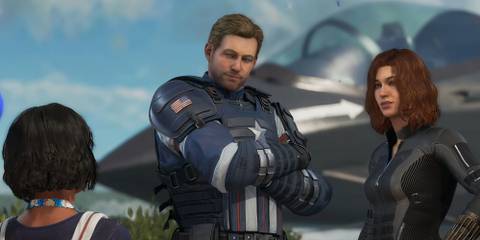 Captain America and Black Widow meeting Kamala Khan in Marvel's Avengers