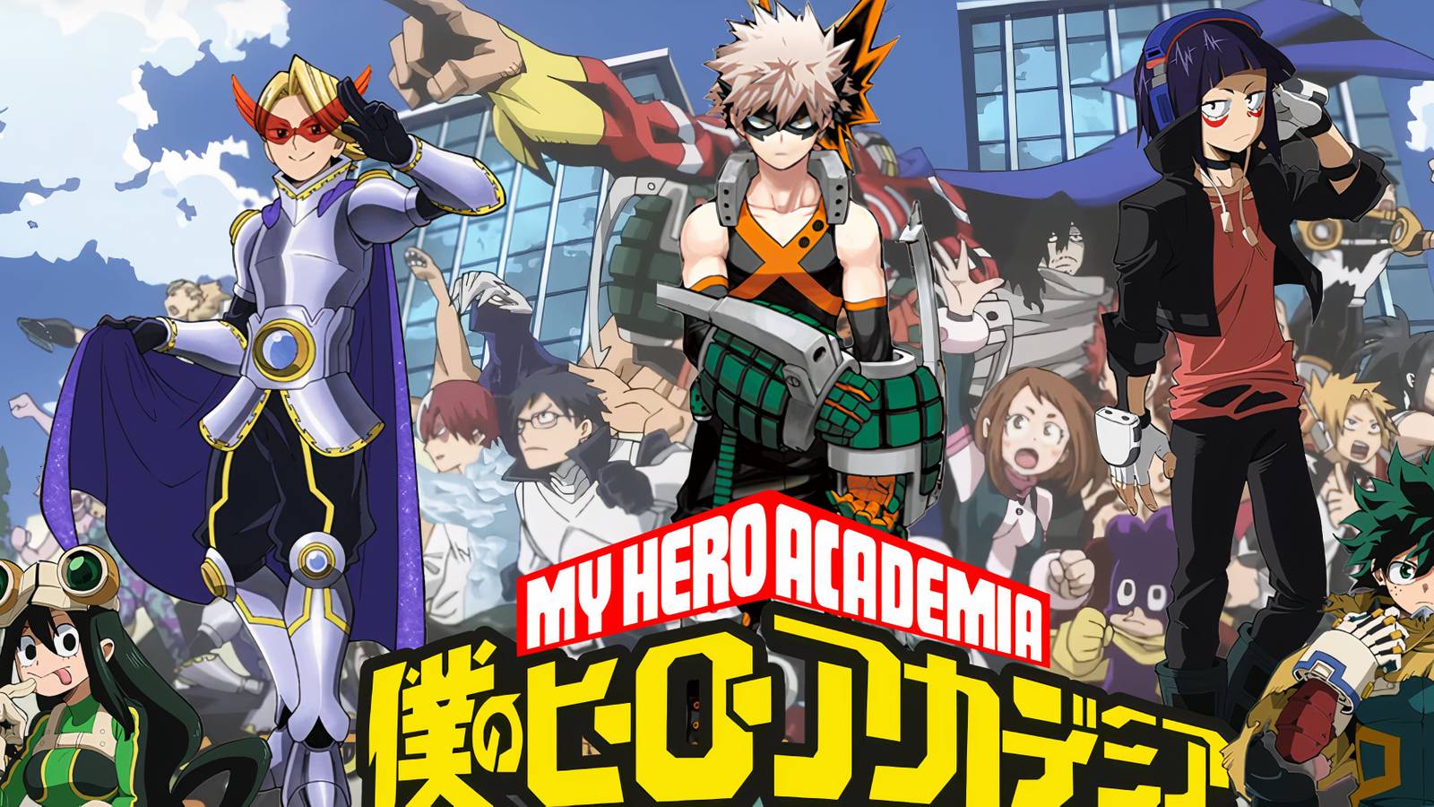 various MHA characters in their hero suits