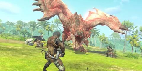 A Bowgun user facing a Rathalos