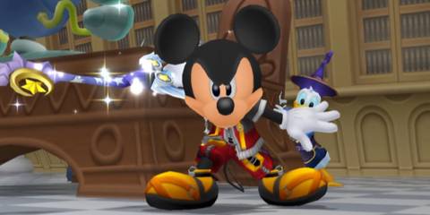 Mickey summons his Keyblade to protect his castle.