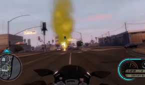 First-person motorcycle gameplay in Midnight Club: Los Angeles