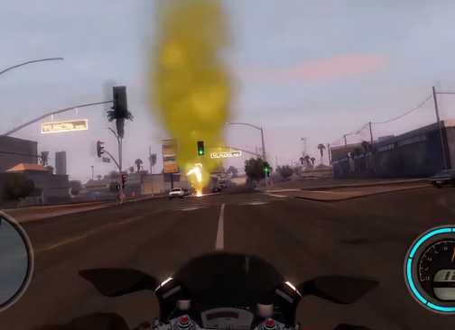 First-person motorcycle gameplay in Midnight Club: Los Angeles