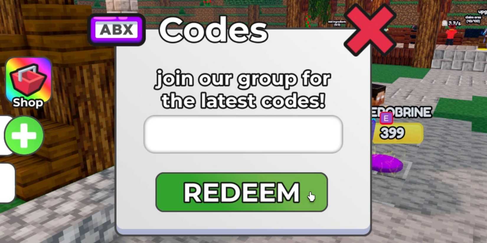 Mineblox Mansion Tycoon the codes tab