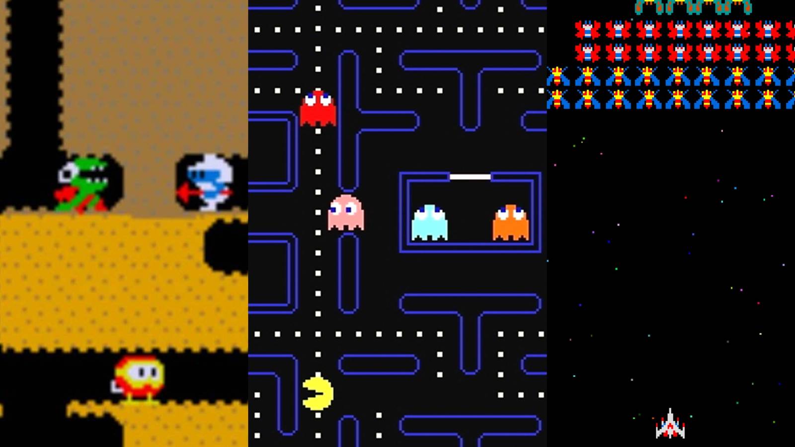 Dig Dug, Pac-Man, and Galaga