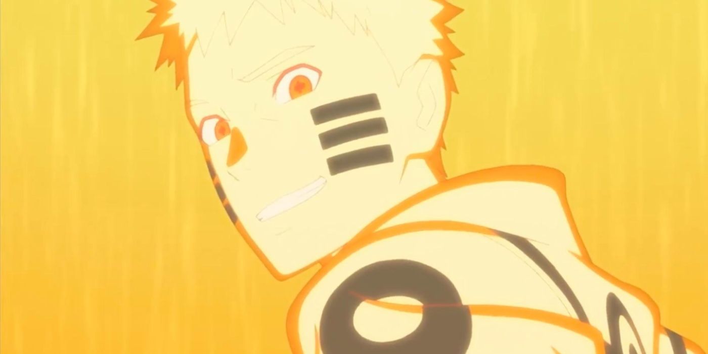 Naruto smiles while using Nine-Tails Chakra Mode in Boruto.