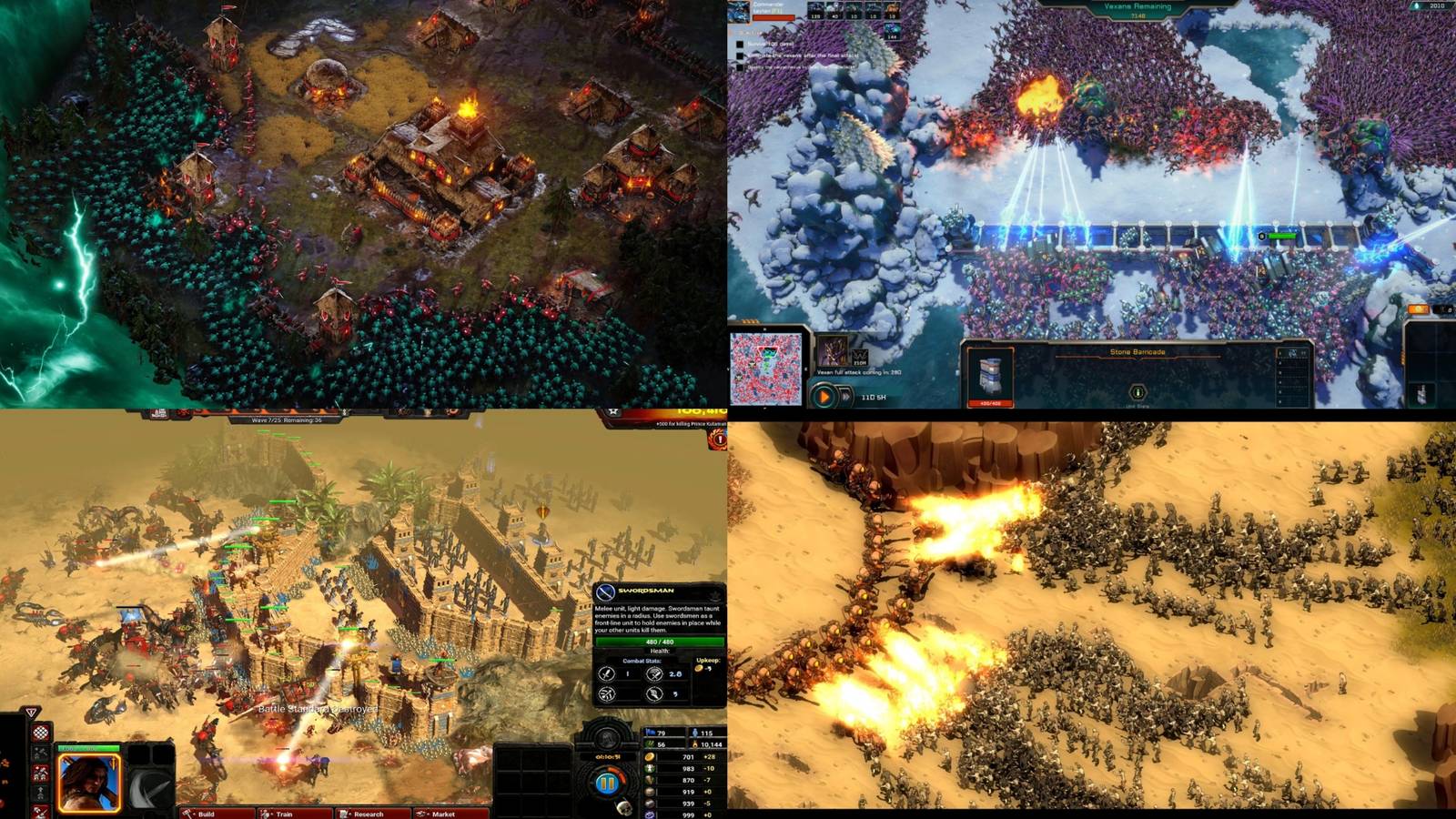 Alien Marauder, Age of Darkness Final Stand, Conan Unconquered, They Are Billions horde survival RTS mixed gameplay collage