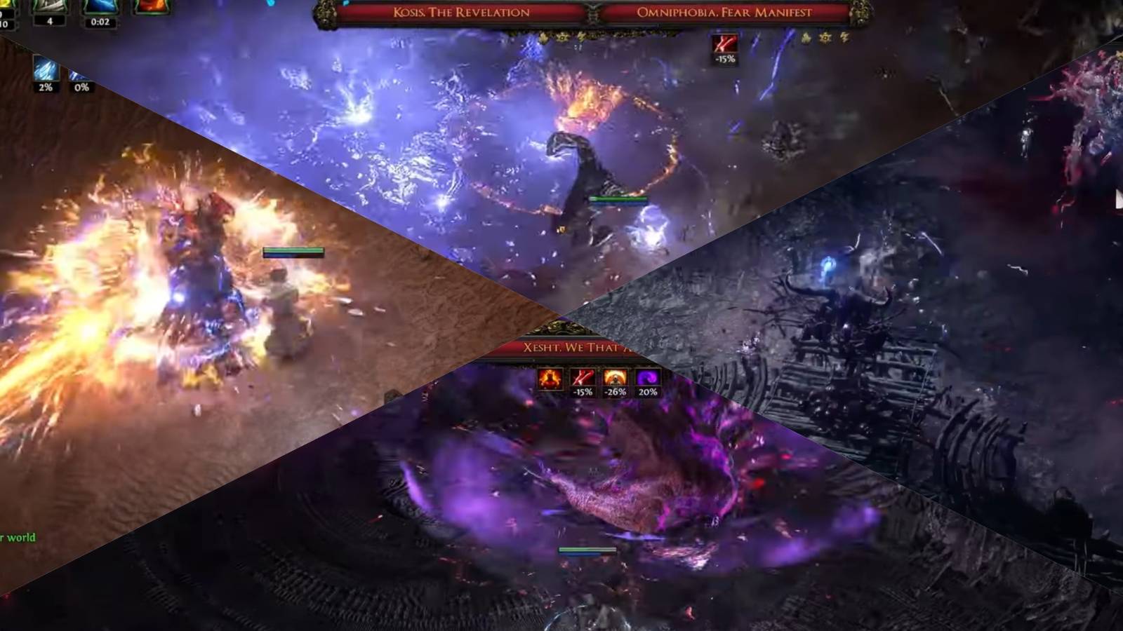 Path of Exile 2 Xesht, Trialmaster, Arbiter of Ash, Simulacrum, boss farming mixed gameplay collage