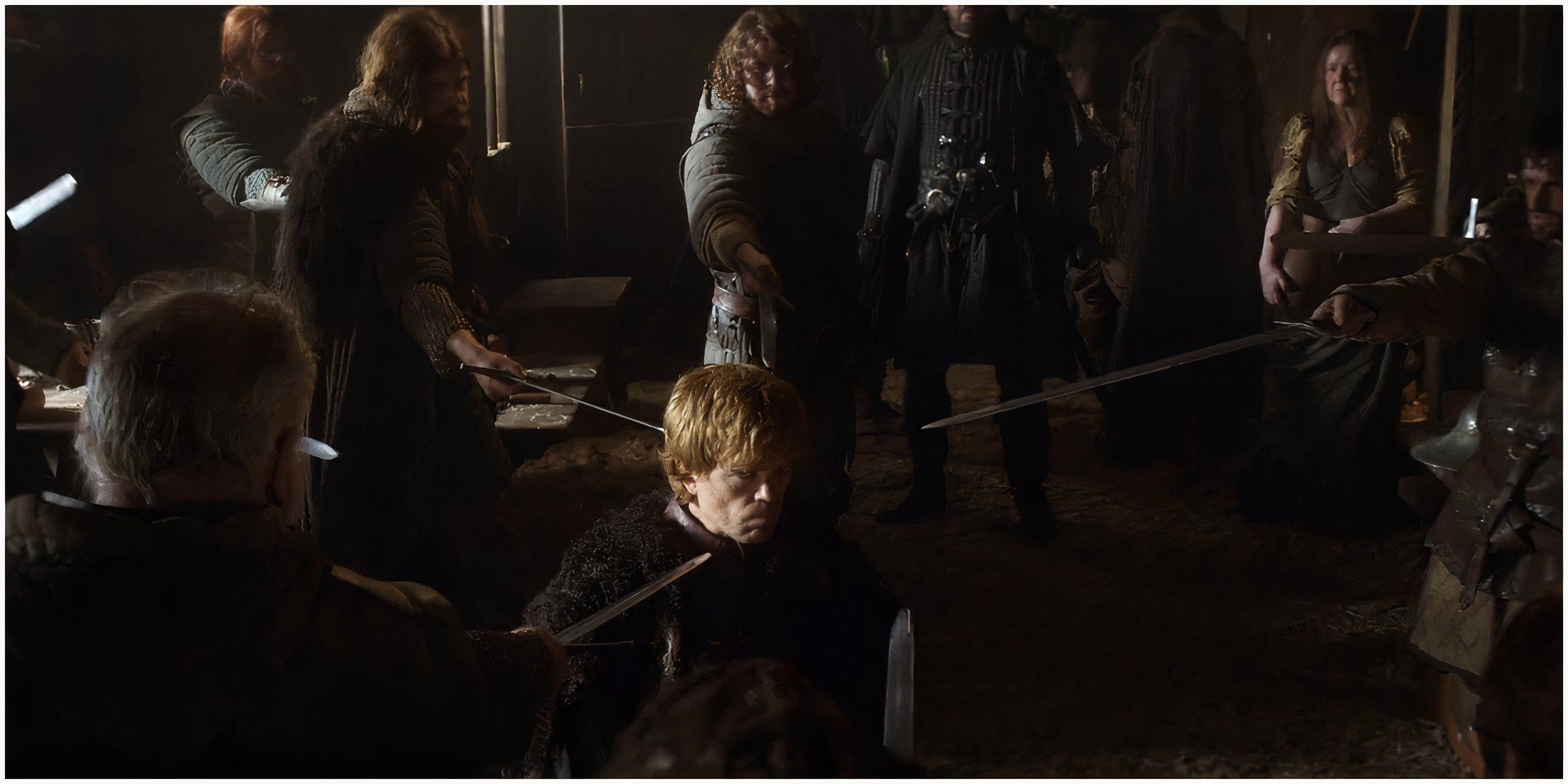 Catelyn Stark Takes Tyrion as her prisoner in Game of Thrones.