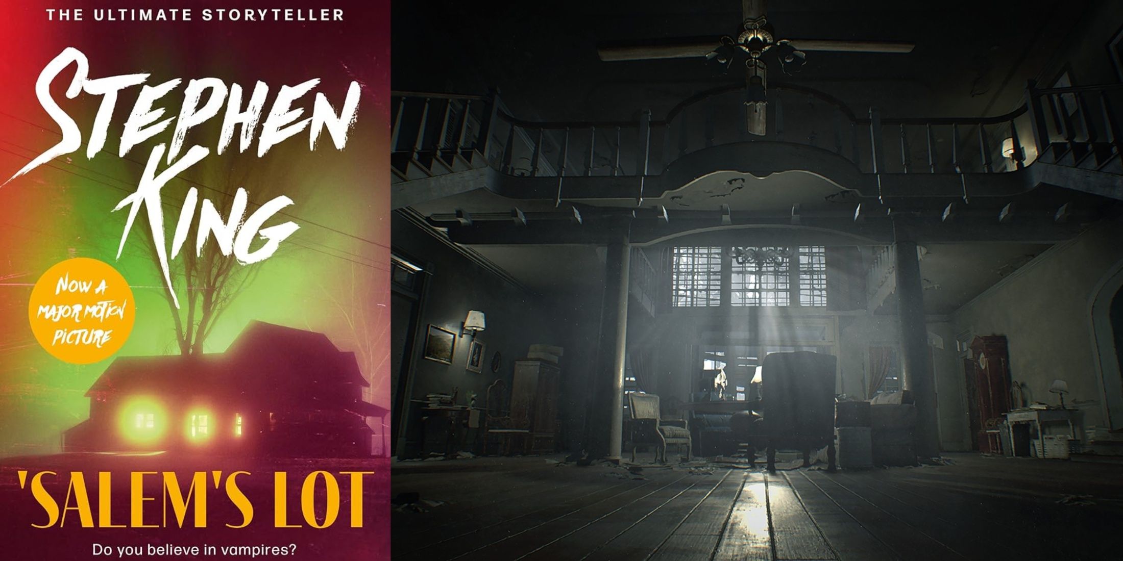 Front cover of 'Salems Lot next to screenshot from Resident Evil 7