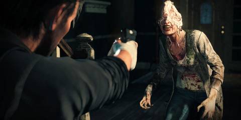 The Evil Within 2 Screenshot from Steam, Sebastian aiming gun at a Lost