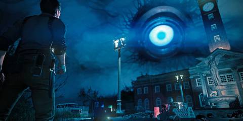 The Evil Within 2 Screenshot from Steam, Sebastina looking up at Aperture