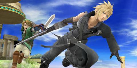 Cloud, a man with a black suit and blonde hair and Link, an elvish man wearing green