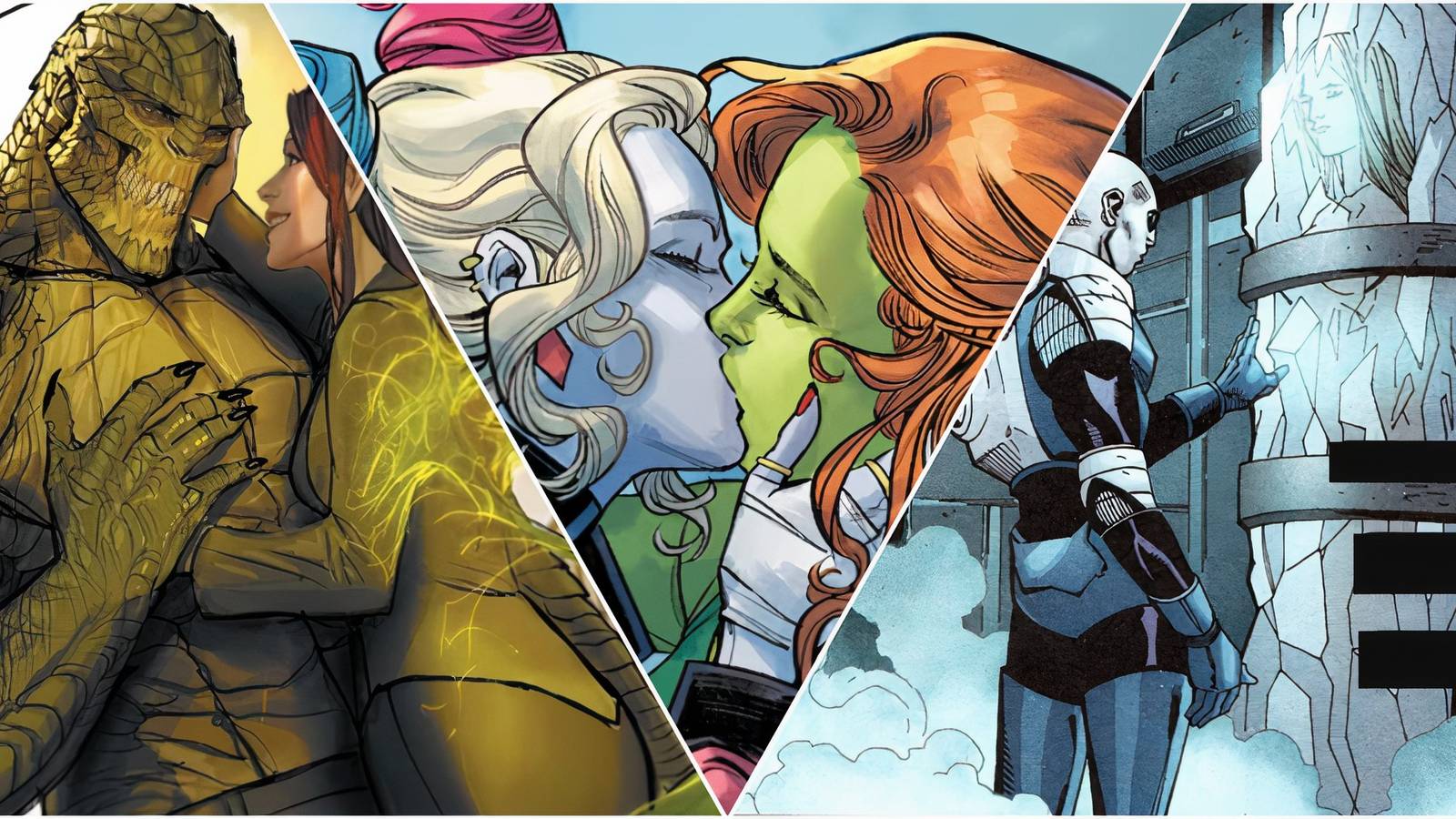 Killer Croc & Enchantress, Harley Quinn & Poison Ivy, Victor & Nora Fries