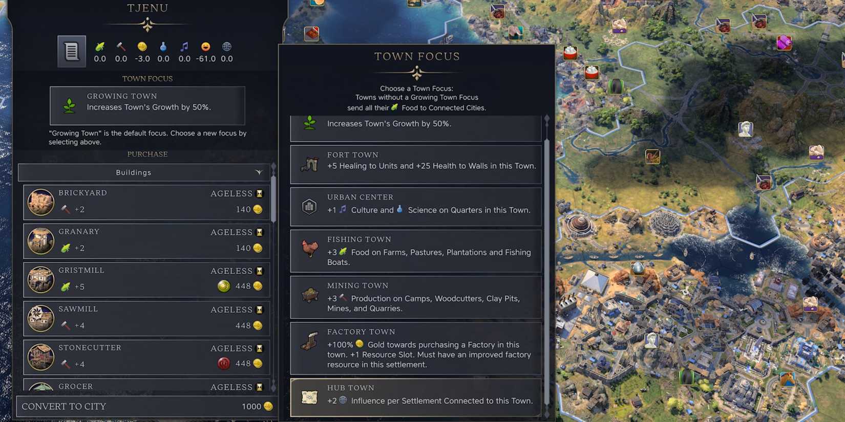 Modern Age Town Focus Options in Civilization 7