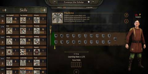The Scholar Character Upgrade Menu
