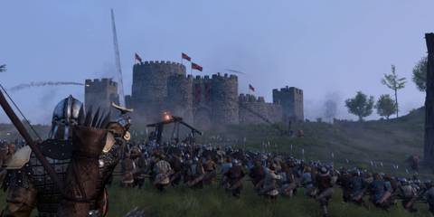 Mount and Blade 2: Bannerlord Huge castle siege with horde of soldiers marching towards castle