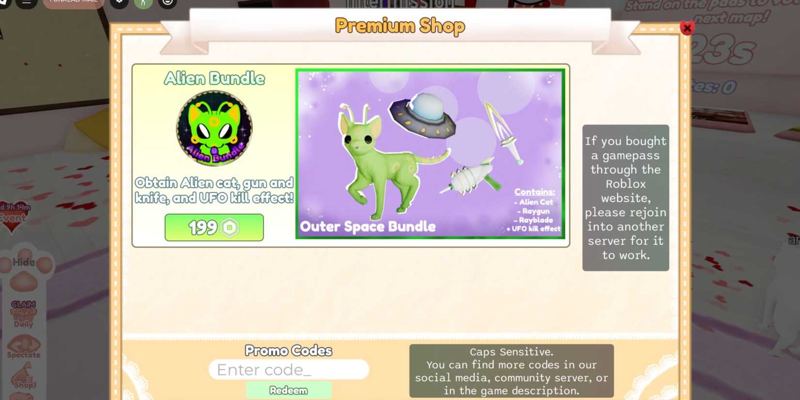 Murder Mittens the codes tab