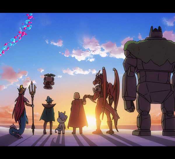 The Nine Soldiers stand in front of a sunset in a clip from A Tale of Perishing, a fictional film from the world of Zenshu.