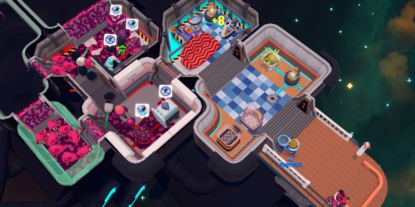 Out of Space steam game isometric view of living quarters in space ship