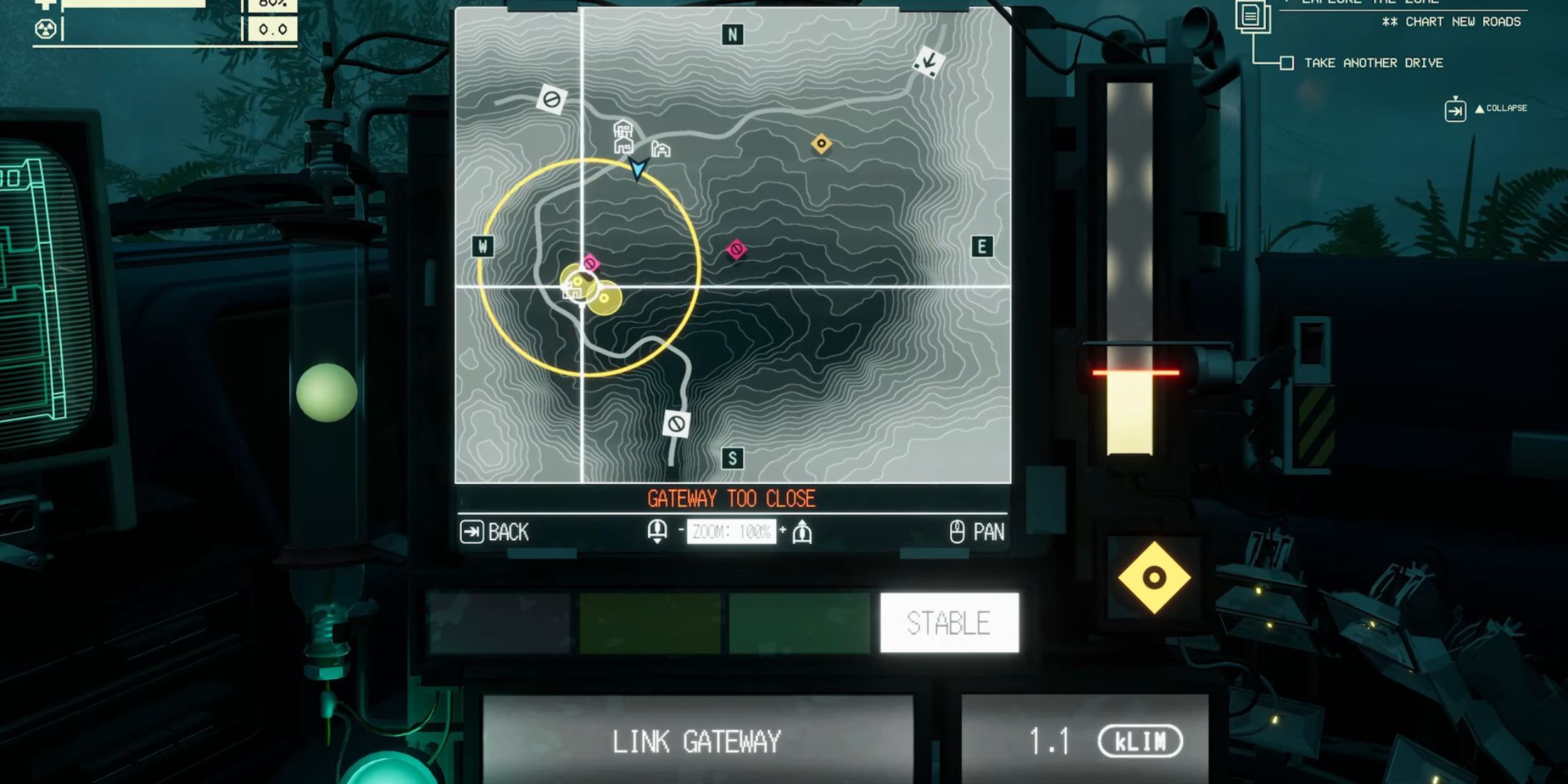 The Map in Pacific Drive being used to navigate between objectives