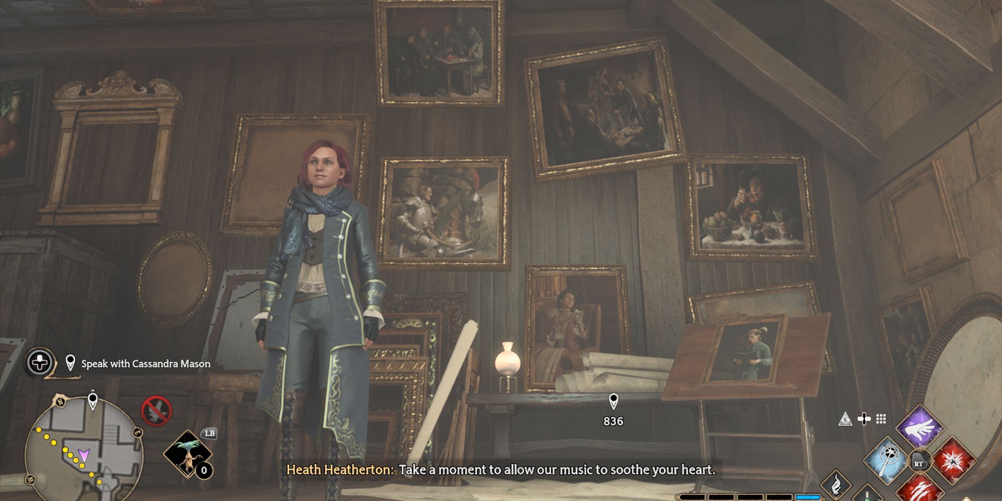 Paintings in secret map room in Hogwarts Legacy