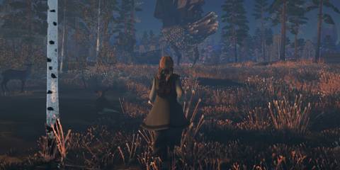 player character in Reka standing behind her house.