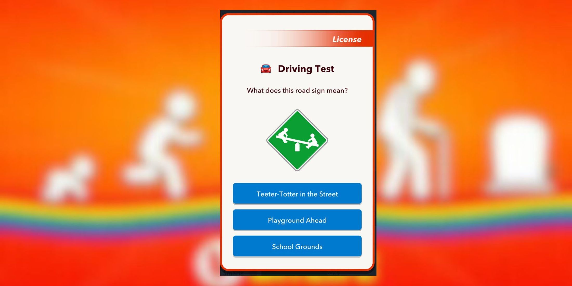 playground ahead sign in driving test bitlife