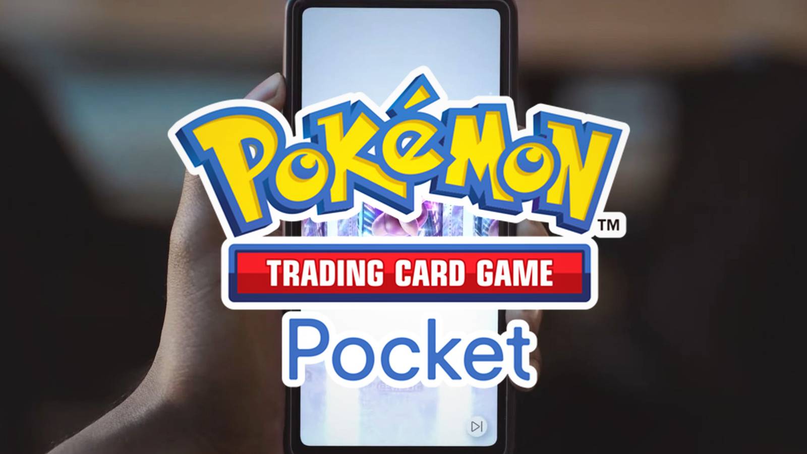 Pokemon TCG Pocket logo over image of hand holding smartphone with Genetic Apex booster pack selection screen