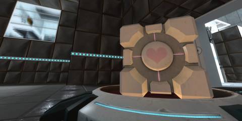 Portal 2 companion cube on button
