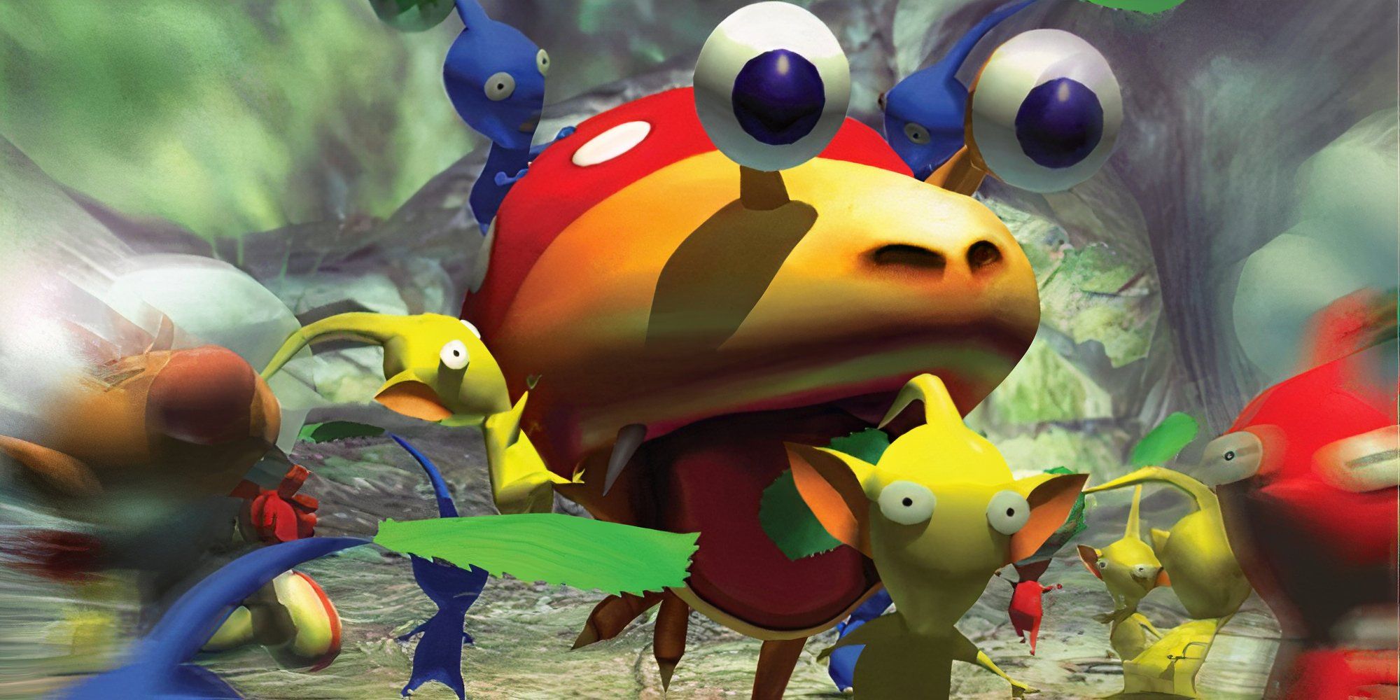 Promo art featuring characters in Pikmin 1