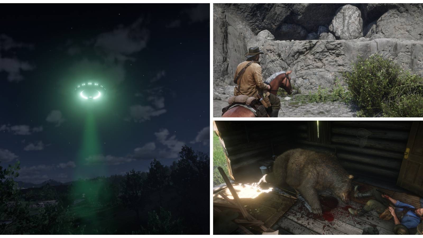 ufo, arthur morgan and the giant, arthur vs a bear