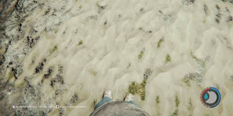 Rabbit Boots being worn by player in sand in The Forest
