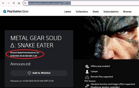 release date leak ps store mgs delta snake eater