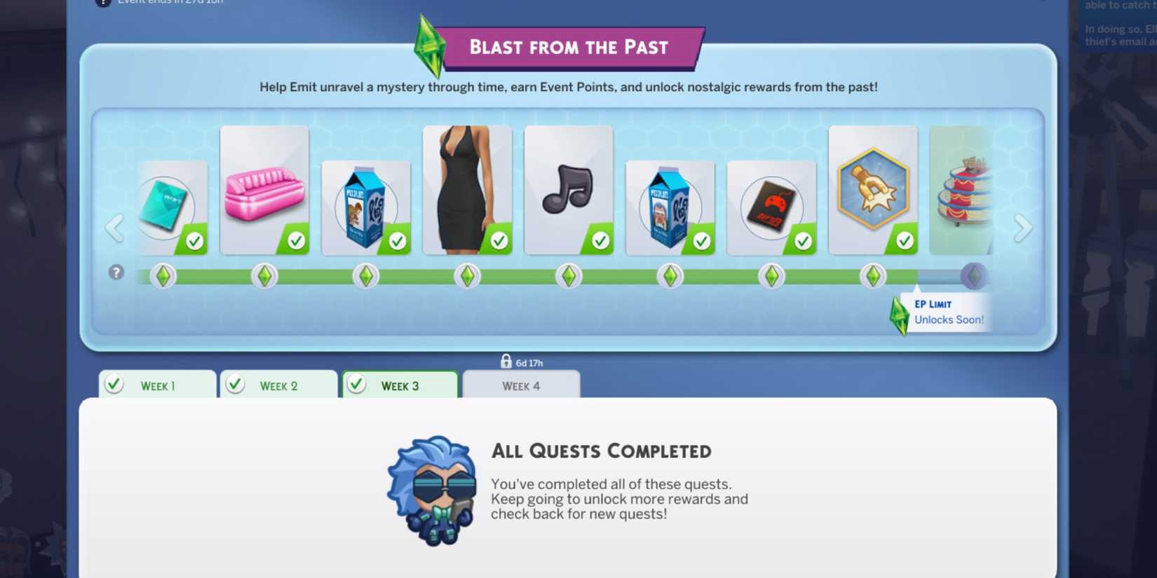 Rewards For Completing the Week 3 Blast From the Past Quests in The Sims 4