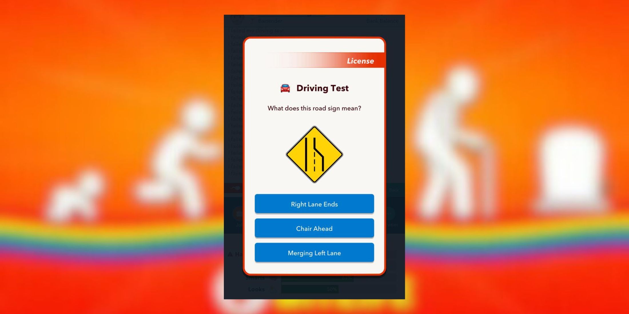 right lane ends sign driving test bitlife