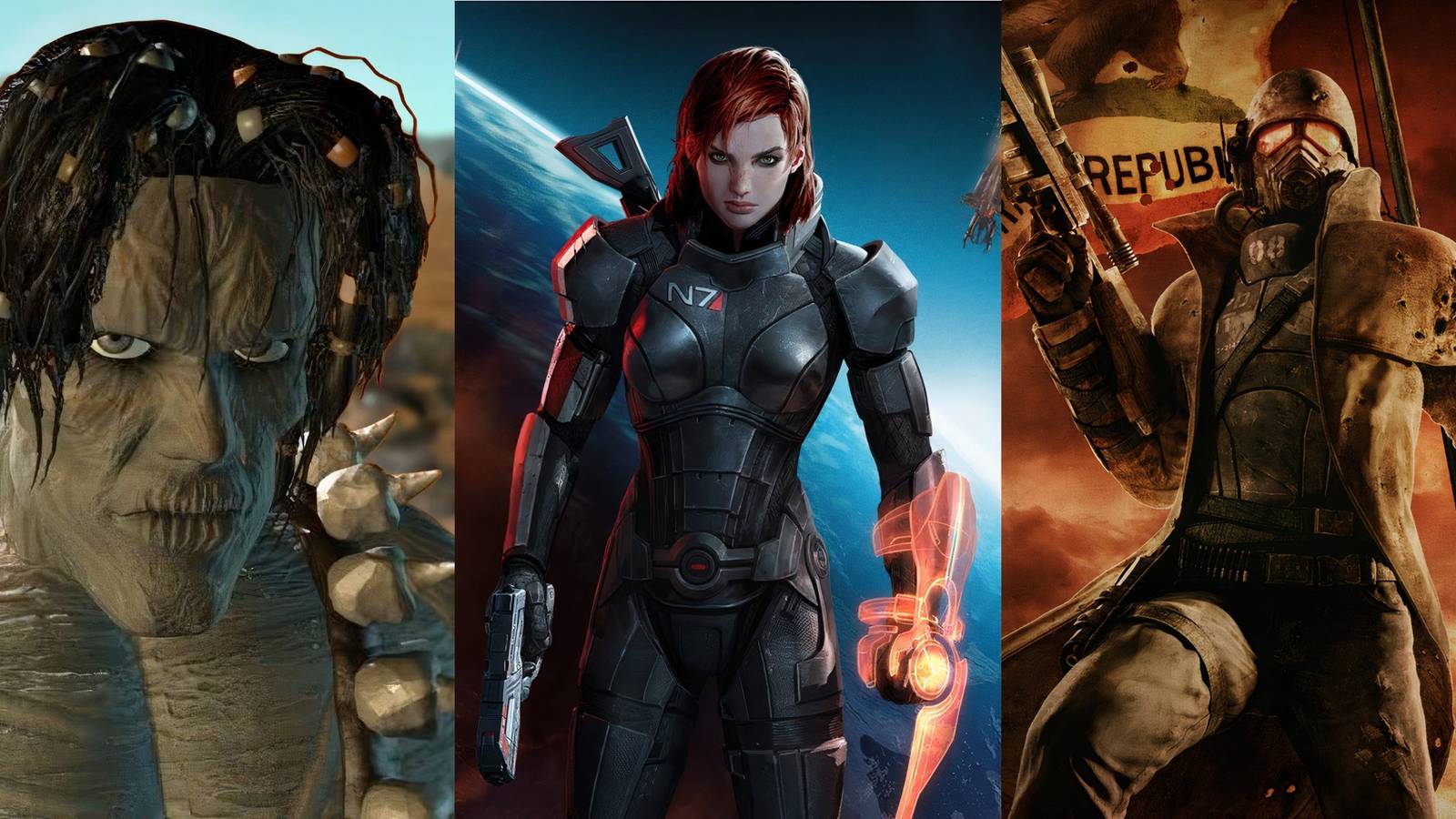 Image depicting the Nameless One from Planescape Torment, Shepard from Mass Effect, and Fallout New Vegas