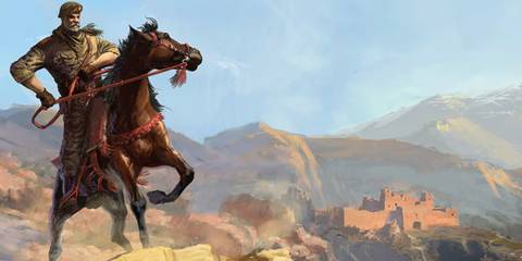 Kaid rising a horse in a desert