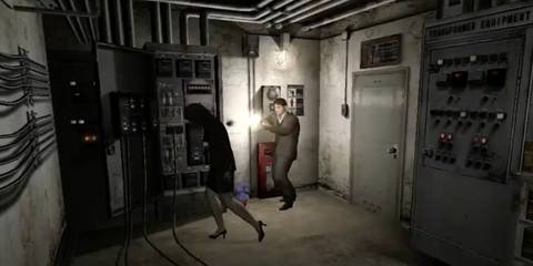 Man firing an auto pistol at a zombie 