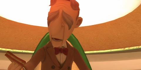 Professor Pickle holding a sandwich